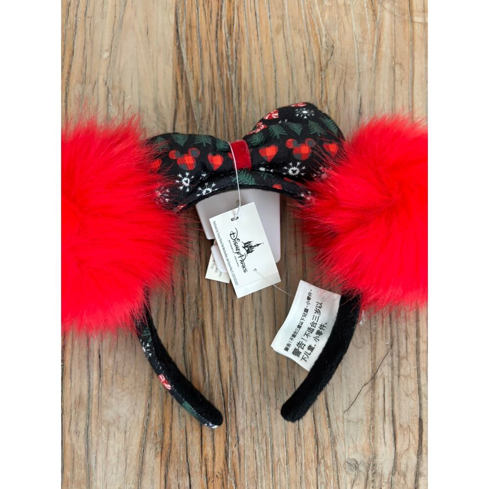 Disney Parks Christmas Red Pom Poms Minnie Ears Headband NWT
